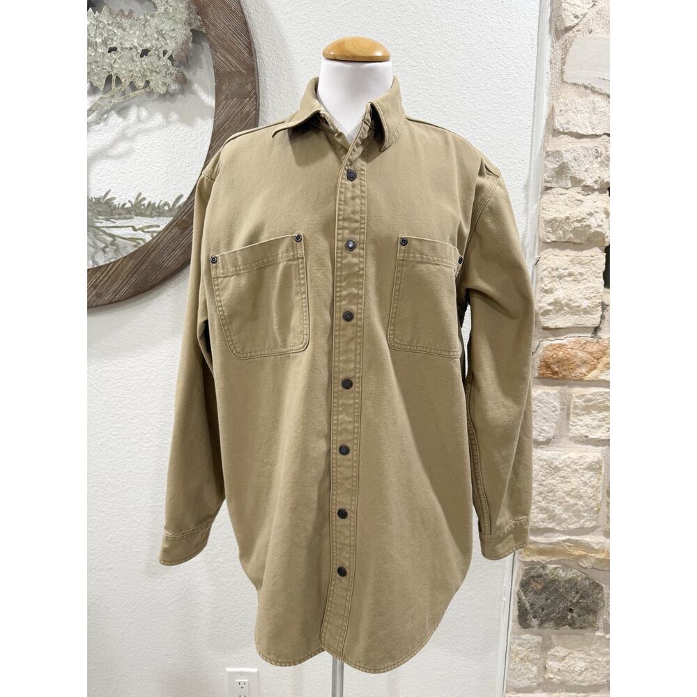 Vintage LL Bean Flannel-Lined Canvas Jacket Shacket Medium Khaki Chore Barn Coat